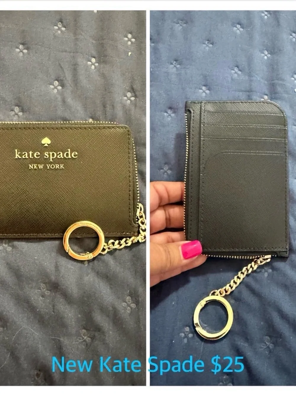 kate spade Black Saffiano Leather Cardholder with Gold Key Ring